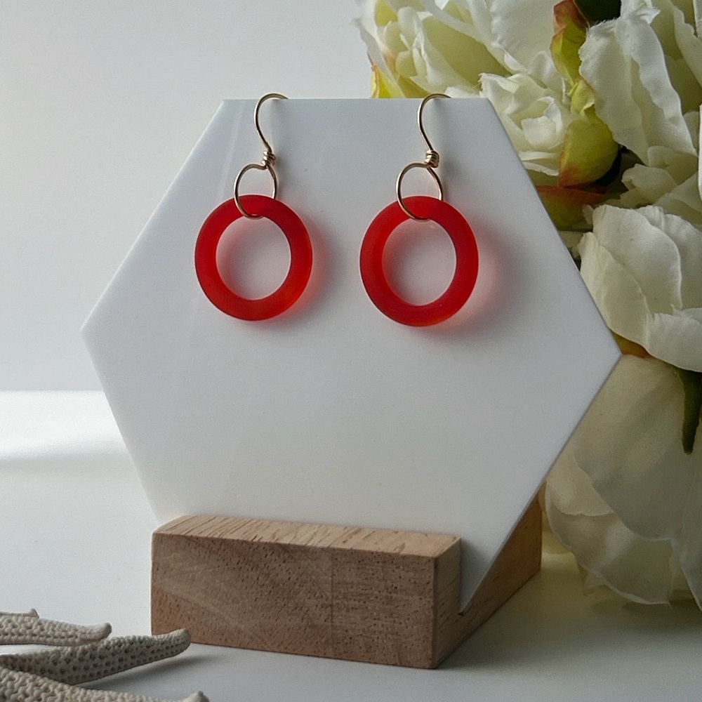 New Moon Radiance in Red Sea Glass Wirework Earrings